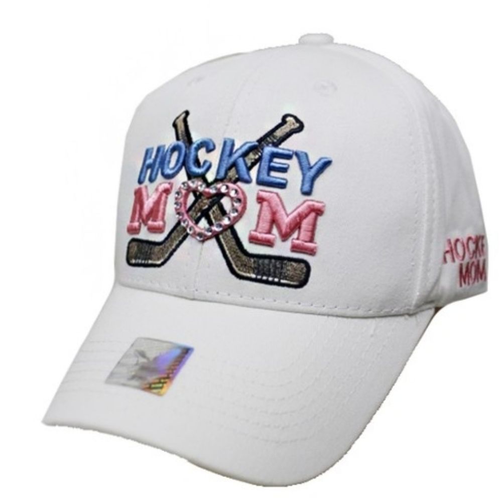 Hockey Baseball Cap Hockey Mom Hockey Mask White Baseball Cap Rhinestones NEW